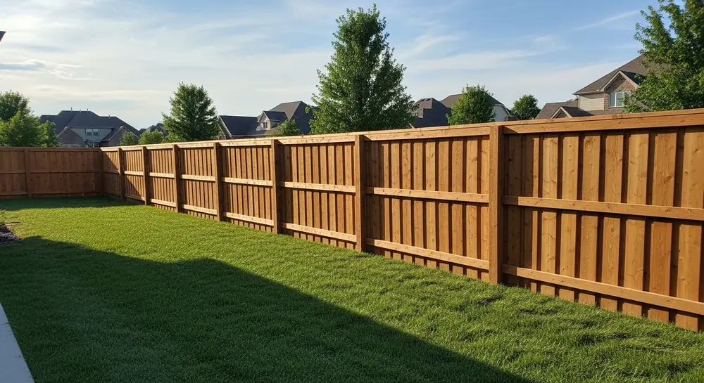 Completed wood privacy fence project in Salina, KS backyard